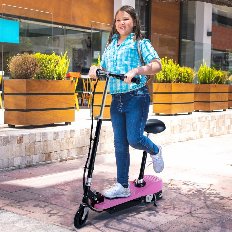 HOMCOM Patinete Eléctrico para Niños Scooter Eléctrico Plegable 120W con Manillar Ajustable Velocidad 10 km/h 78x37x99 cm Rosa