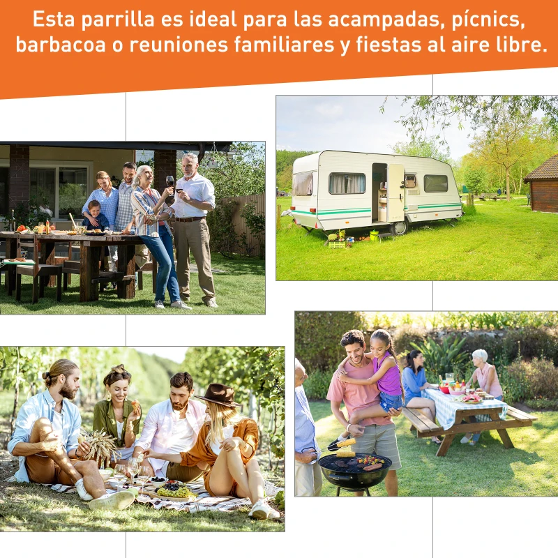 Outsunny Barbacoa de Carbón de Sobremesa Parilla de Barbacoa Compacta con Termómetro y Asas para Jardín BBQ 50x35x39 cm Negro