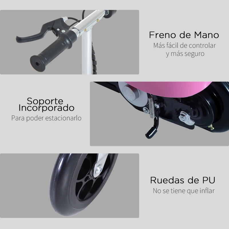 HOMCOM Patinete Eléctrico para Niños Scooter Eléctrico Plegable 120W con Manillar Ajustable Velocidad 10 km/h 78x37x99 cm Rosa