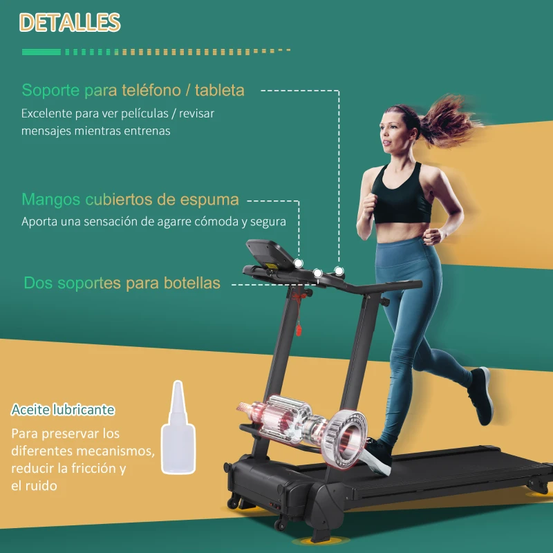 HOMCOM Cinta de Correr Andar Eléctrica Plegable con Velocidad hasta 14 km/h Pantalla LCD Superficie de Carrera de 42x130 cm Inclinación Manual y Ruedas de Transporte 164x70x125 cm Negro