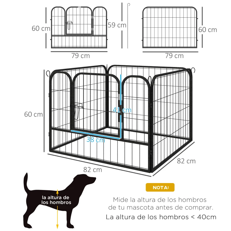 PawHut Parque para Perros de 4 Paneles Parque de Juegos Plegable para Mascotas para Exterior e Interior 82x82x60 cm Gris
