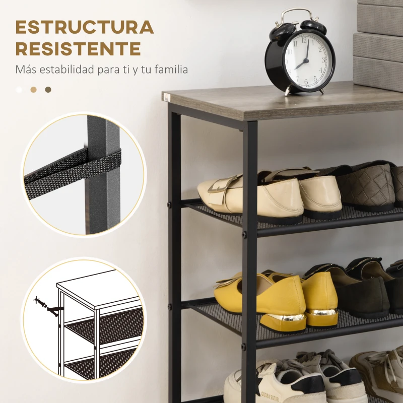 HOMCOM Zapatero de 8 Niveles con Estantes de Malla para 21-24 Pares de Zapatos para Entrada Pasillo 60x28,5x126 cm Gris