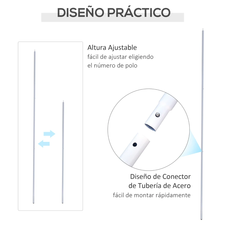 Outsunny Poste para Toldo Vela o Toldo de Refugio Mástil para Tienda de Campaña Fácil de Montar y Desmontar 2,5x300 cm Blanco