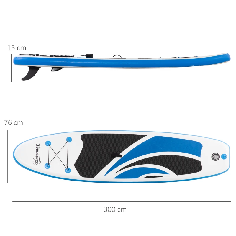 Outsunny Tabla de Paddle Surf Hinchable Plegable 300x76x15 cm con Remo de aluminio Ajustable Desmontable Cubierta Antideslizante Bolsa de Transporte y Kit de Reparación Carga 120 kg