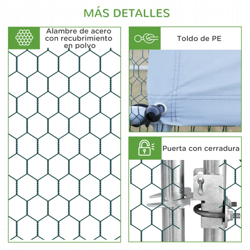 PawHut Gallinero para Exterior 3x2x2 m Jaula para Gallinas de Acero Galvanizado con Cubierta de PE y Cerradura Plata(m-7)