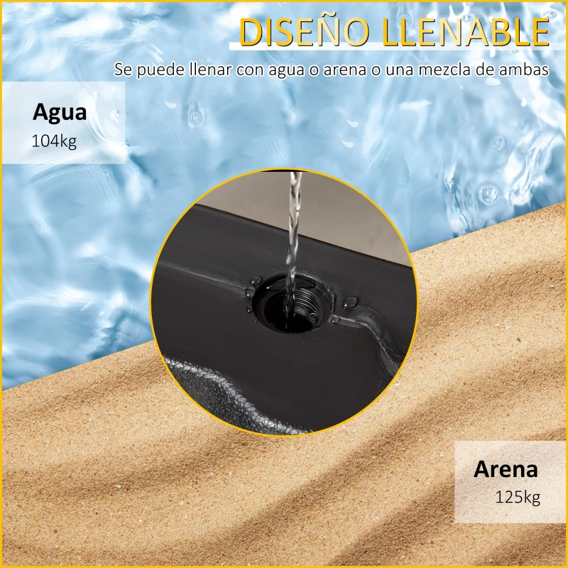 Outsunny 4 Pesos para Base de Sombrilla Rellenable de Agua 104 kg Arena 125 kg o Mixto 140 kg 4 Piezas para Base Cruzada de Parasol para Jardín Exterior 109x109x13 cm Negro