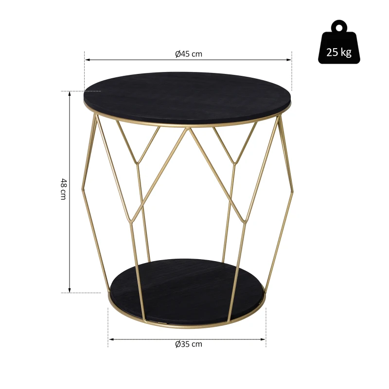 Mesita de Centro Dos Niveles Redonda Estilo Moderno Con Patas de Diseño Φ45x48Al cm Negro y Dorado
