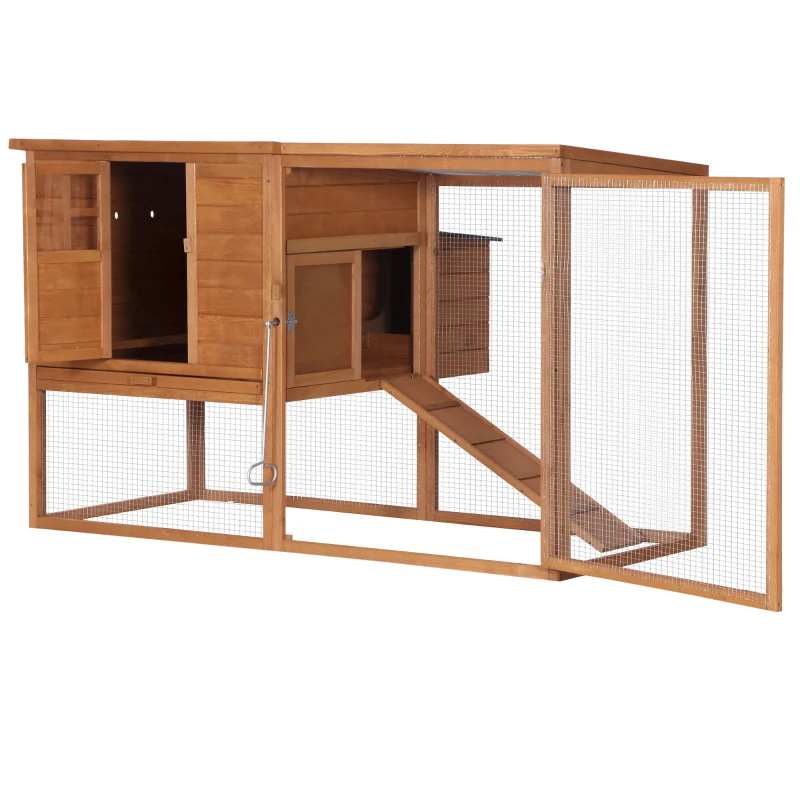 PawHut Gallinero Exterior Madera Jaula para Gallinas con Bandeja Corredor Caja Nido Techo Abatible Animales Pequeños Pollo 168x110.5x101.5cm