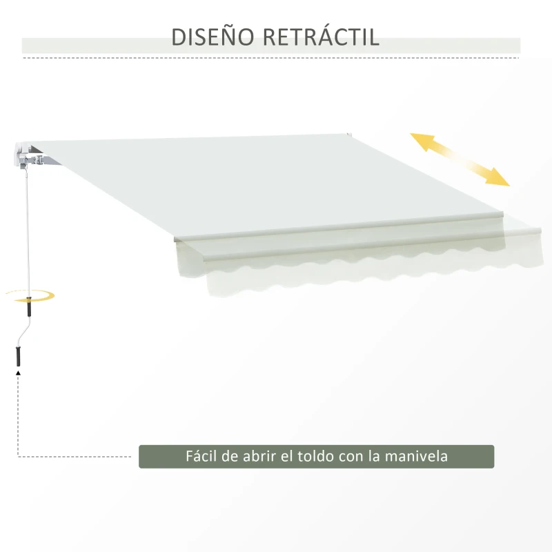 Outsunny Toldo Manual 395x245 cm con Manivela Toldo Balcón Patio Terraza de Aluminio y Tejido Poliéster 280 g/m² Anti-UV Blanco