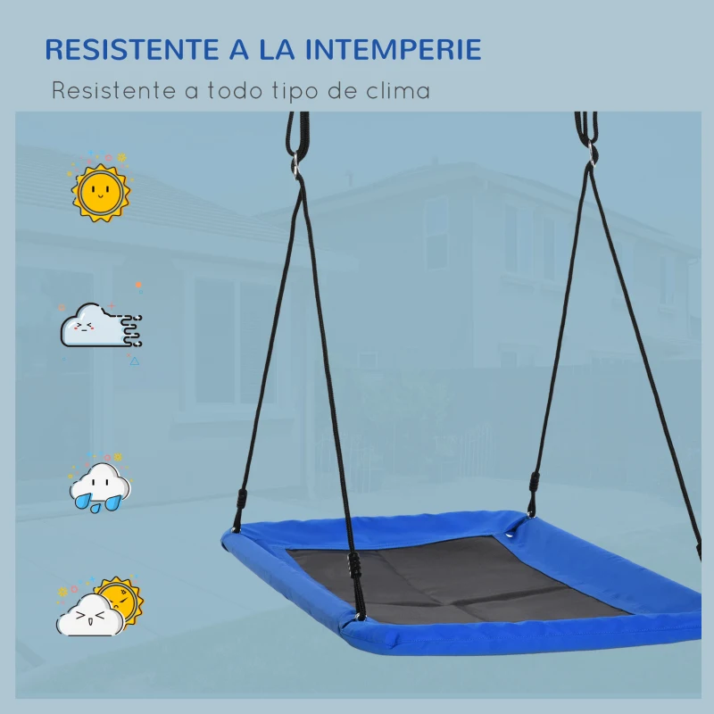 Outsunny Columpio para Niños de Jardín Nido Rectangular hasta 150 kg +3 Años con Cuerdas Ajustables Tela Oxford 900D y Metal 150x80x180 cm Azul