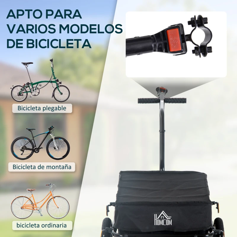HOMCOM Remolque de Bicicleta 40 kg de Tela Oxford con Reflectores y Estructura de Acero 144x59x80 cm Negro