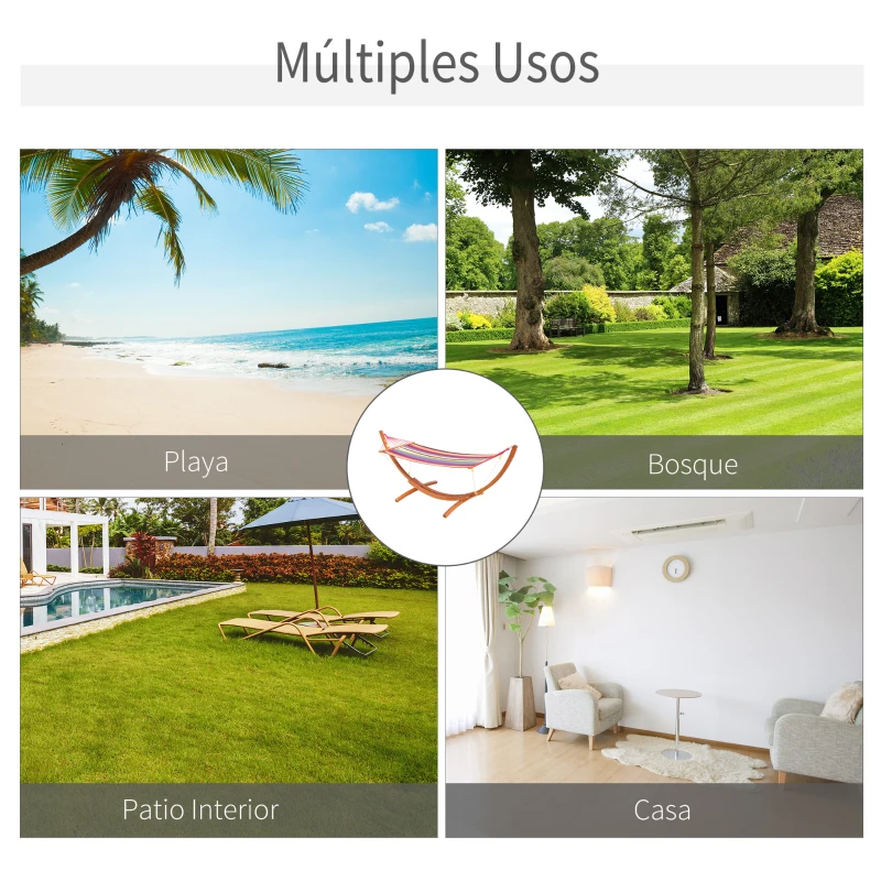 Outsunny Hamaca Tumbona 320x118x120cm Playa Camping Marco Madera Carga Max. 120kg Rojo