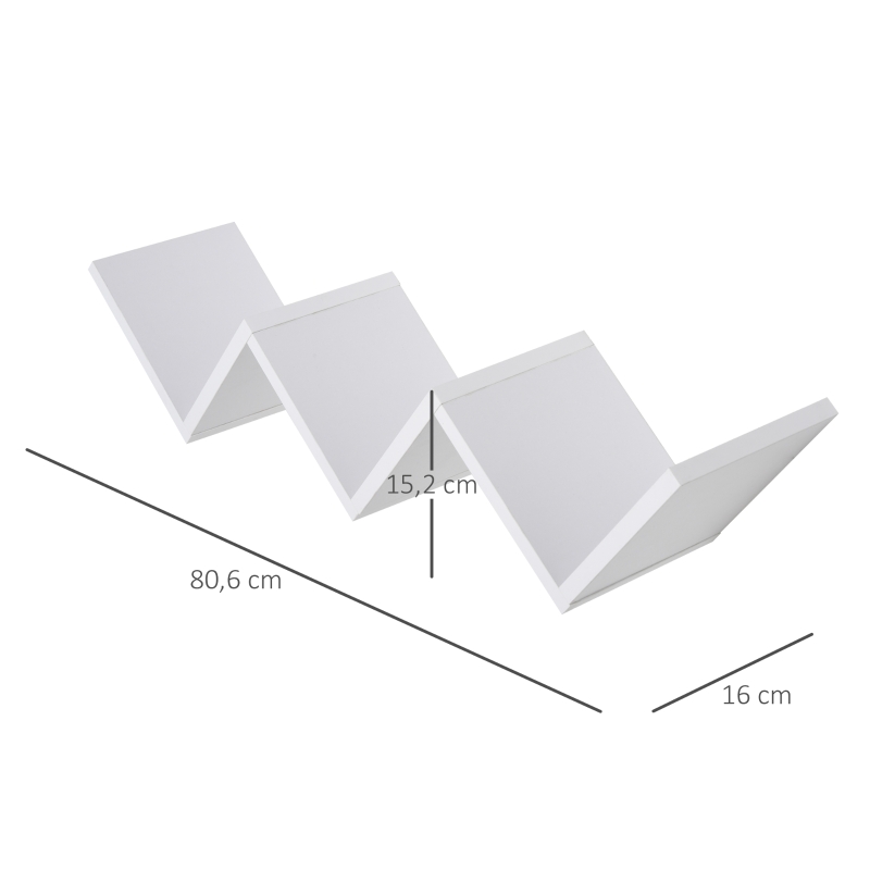 HOMCOM Estante de Pared en Forma de W Baldas Flotantes Zigzag Decoración para Oficina Estudio Sala de Estar Exhibir y Almacenar Libros 80,6x16x15,2 cm Blanco