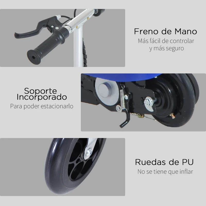 HOMCOM Patinete Eléctrico para Niños Scooter Eléctrico Plegable 120W con Manillar Ajustable Velocidad 10 km/h 78x37x99 cm Azul