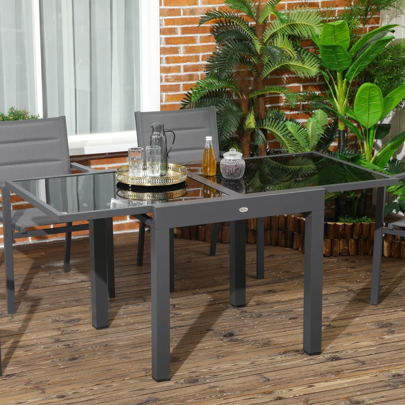 Outsunny Mesa de Jardín Extensible de Aluminio Mesa Rectangular con Encimera de Vidrio Templado para Terraza 80-160x80x75cm Negro