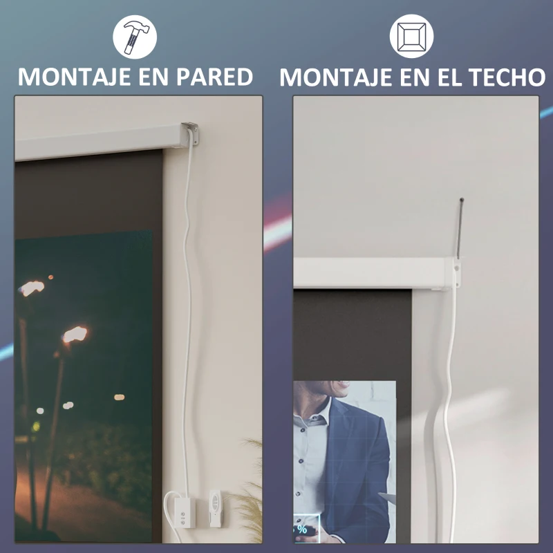 HOMCOM Pantalla de Proyector Eléctrica 80 Pulgadas Pantalla Proyección 16:9 con Mando a Distancia 209x7,5x142 cm Blanco