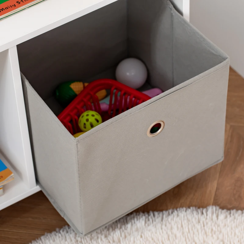 HOMCOM Organizador de Juguetes con 5 Ruedas 3 Cubos de Almacenamiento y 2 Cajones de Tela Extraíbles 90x30x37,9 cm Blanco