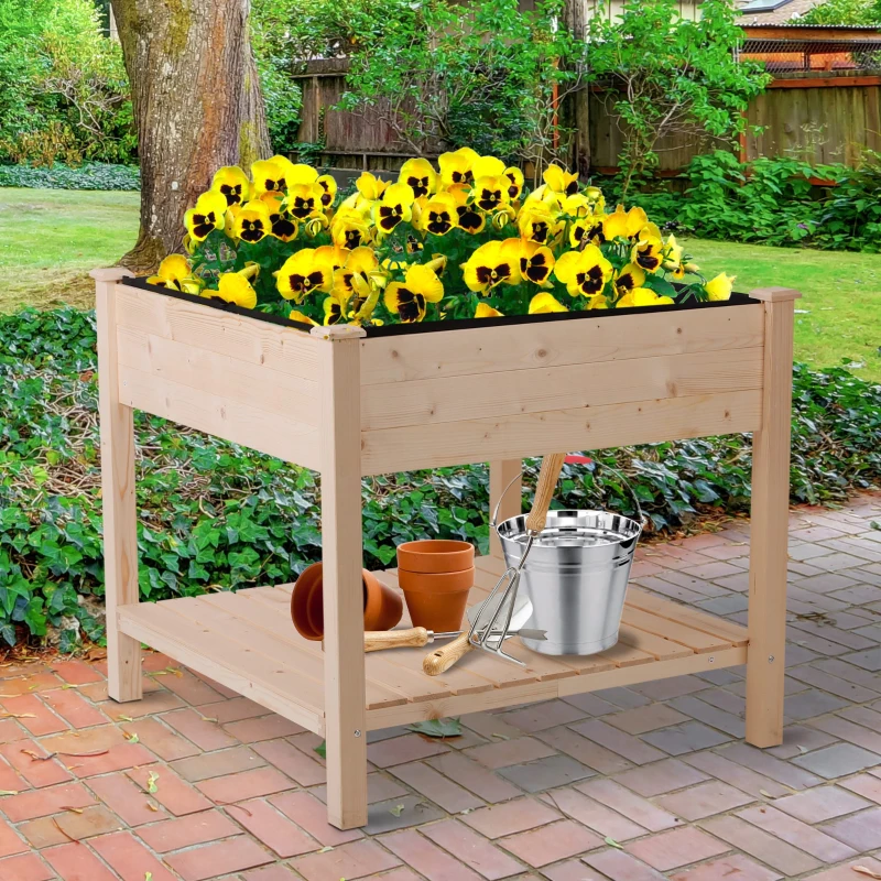Outsunny Huerto Urbano Tabla de Crecimiento Mesa de Cultivo Vintage con Estante de Almacenaje Mesa Exterior Jardín para Plantación 91x91x81cm Madera