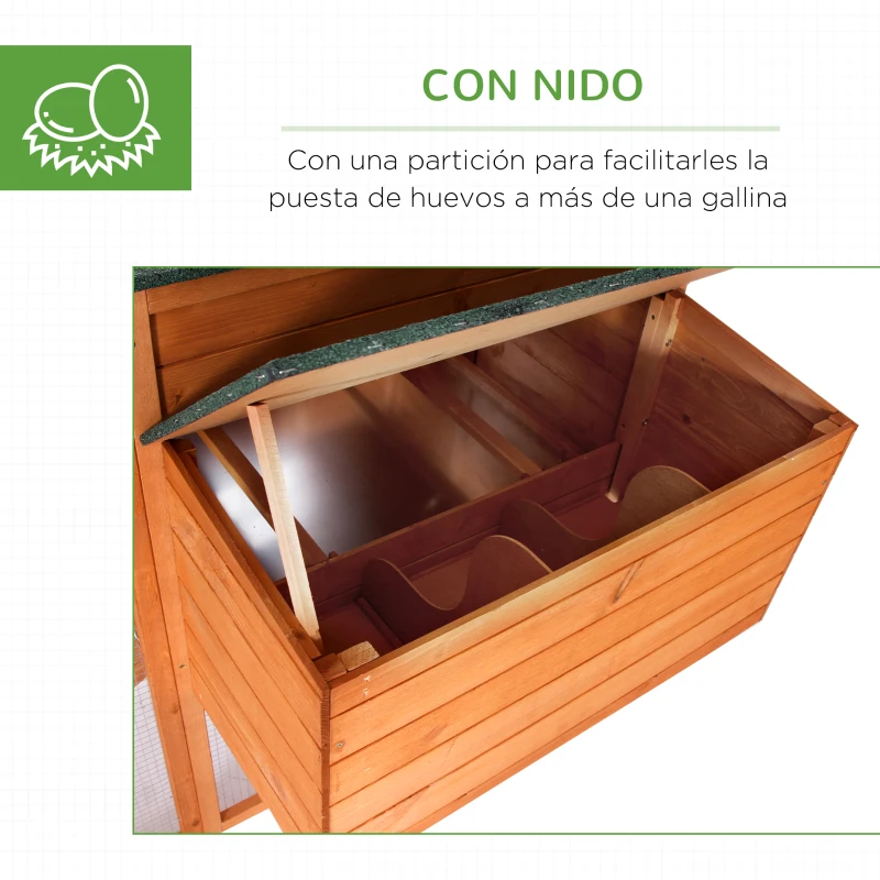 PawHut Gallinero Exterior Madera Jaula para Gallinas con Bandeja Corredor Caja Nido Techo Abatible Animales Pequeños Pollo 168x110.5x101.5cm