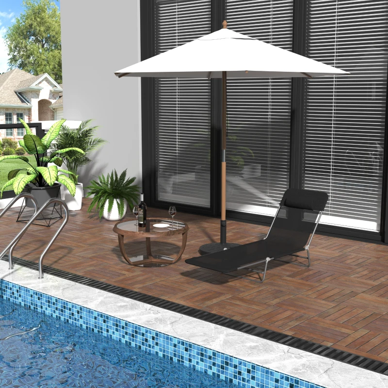 Tumbona Inclinable Plegable para Jardin Playa o Piscina con Almohada Acero y Textilene 182x56x24.5 cm Negro