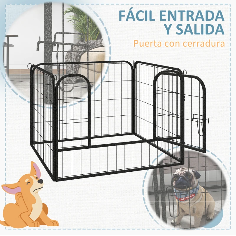 PawHut Parque para Perros de 4 Paneles Parque de Juegos Plegable para Mascotas para Exterior e Interior 82x82x60 cm Gris