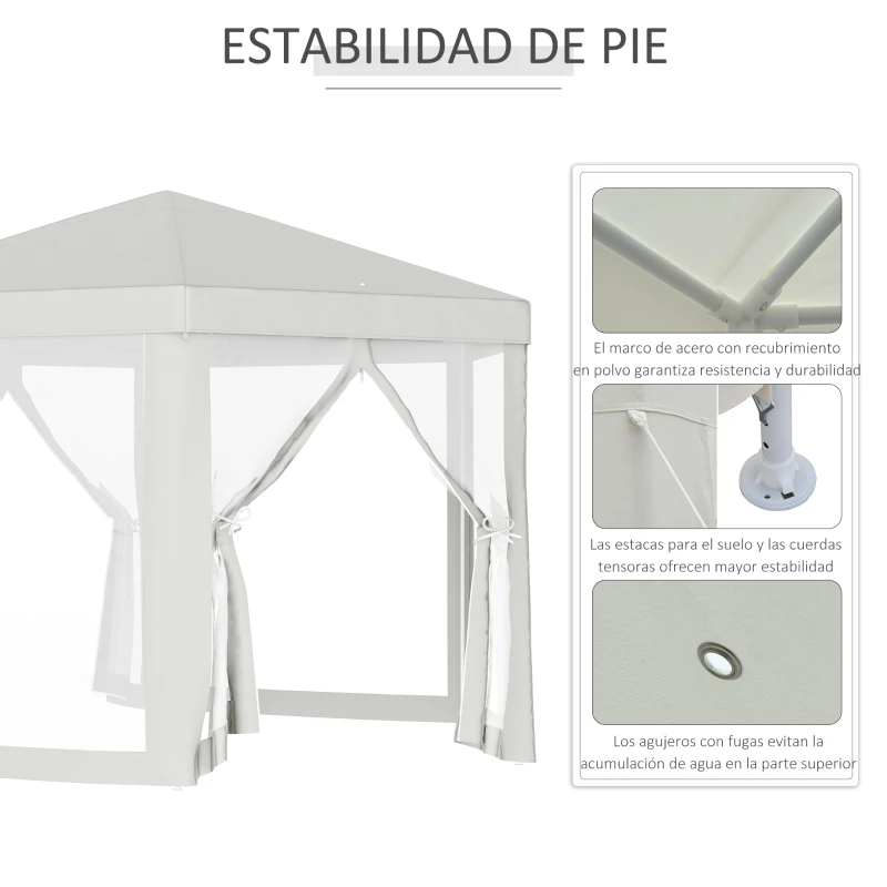 Outsunny Carpa Hexagonal con Mosquiteras con Cremallera para Jardín y Terraza Gazebo tipo Cenador 197 cm cada Lado Crema