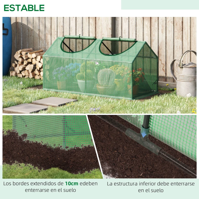 Outsunny Invernadero de Exterior 120x60x60 cm Invernadero de Jardín con 2 Ventanas Enrollables Cubierta de PE 140g/㎡ y Marco de Acero Impermeable Anti-UV para Cultivo de Plantas Verduras Verde