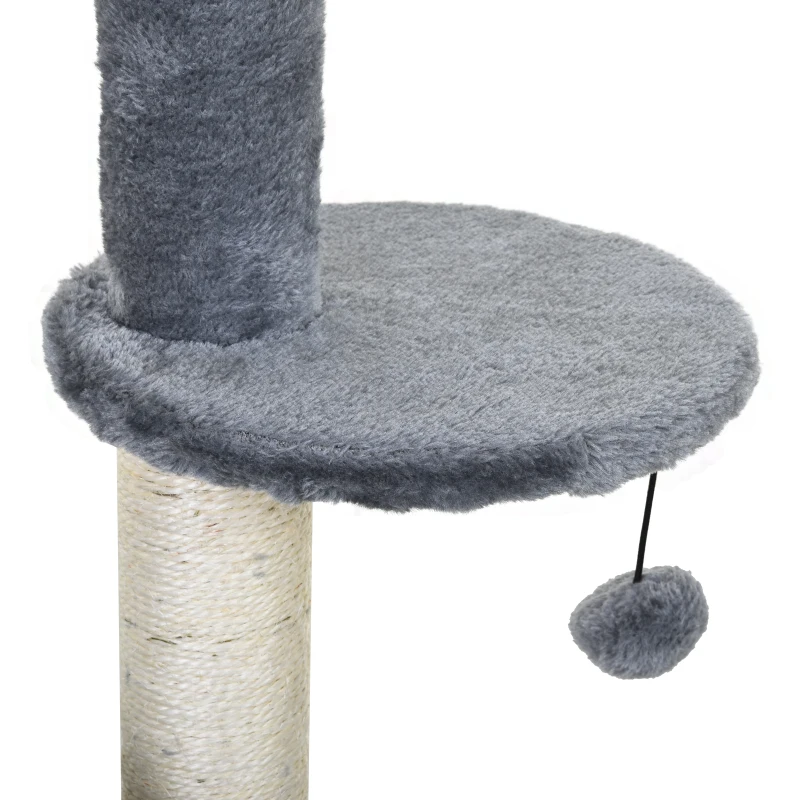 PawHut Rascador para Gatos con Postes de Sisal y Felpa Suave con Cama Cueva Plataformas Bola y Pluma 48x35x100 cm Gris y Beige