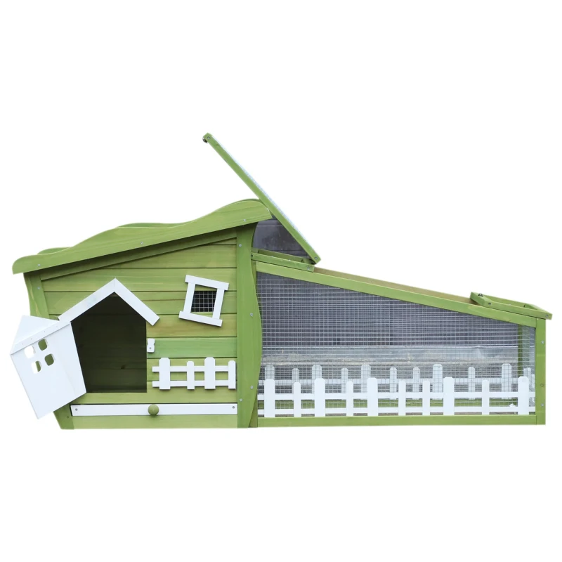 PawHut Conejera de Madera Caseta Exterior con Bandeja Extraíble y Techo Asfáltico 152x62x64 cm Verde y Blanco