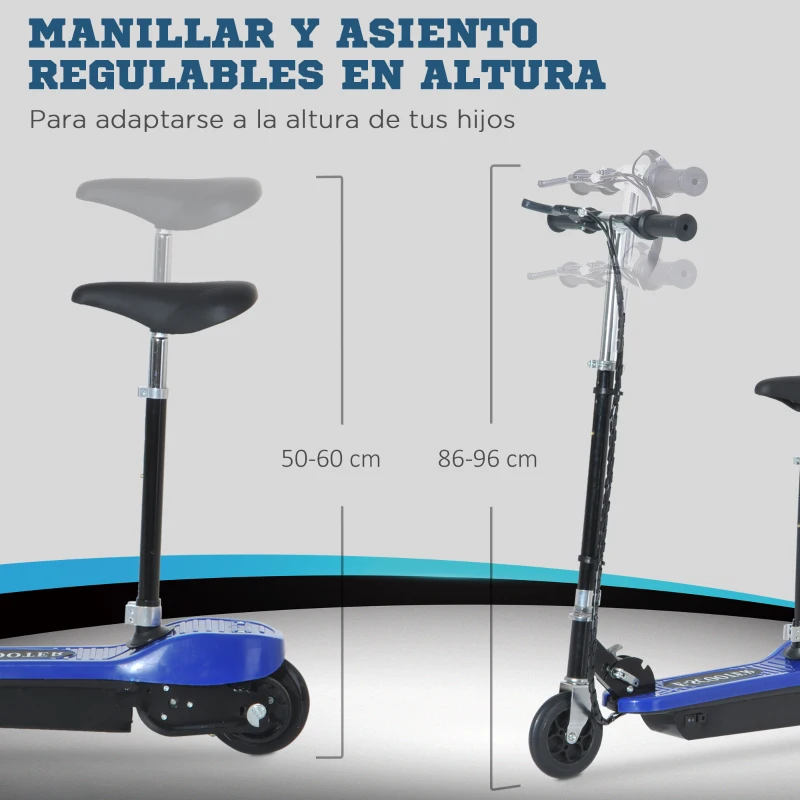 HOMCOM Patinete Eléctrico para Niños Scooter Eléctrico Plegable 120W con Manillar Ajustable Velocidad 10 km/h 78x37x99 cm Azul