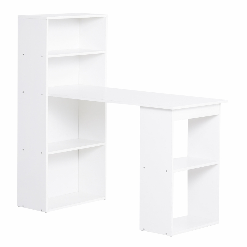 HOMCOM Escritorio con Estantería Librería Reversible Mesa de Ordenador con 6 Estantes de Almacenaje Estilo Moderno para Oficina Estudio Despacho 120x55x120 cm Blanco