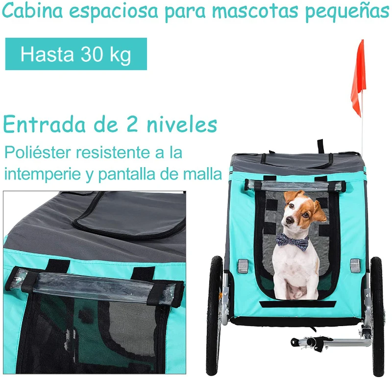PawHut Remolque Bicicleta Perros Mascota con Anillo Bandera Reflector de Seguridad Remolque Bici Cabina 78x55x65cm