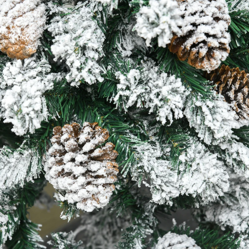 HOMCOM Sapin de Noël artificiel avec 28 pommes de pin 269 branches enneigées support en acier socle pliable hauteur 120 cm vert