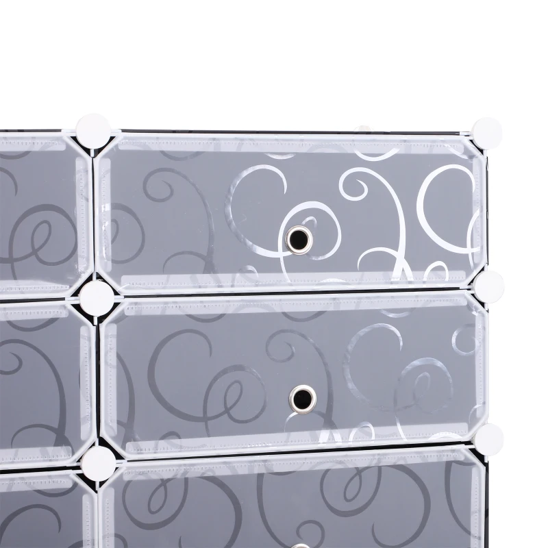 HOMCOM Armario Modular Estantería por Módulos Montaje en Bricolaje Armario Extraíble de 16 Cubos con Puertas para Almacenamiento de Zapatos Ropa Libros 95x37x160cm Blanco y Negro