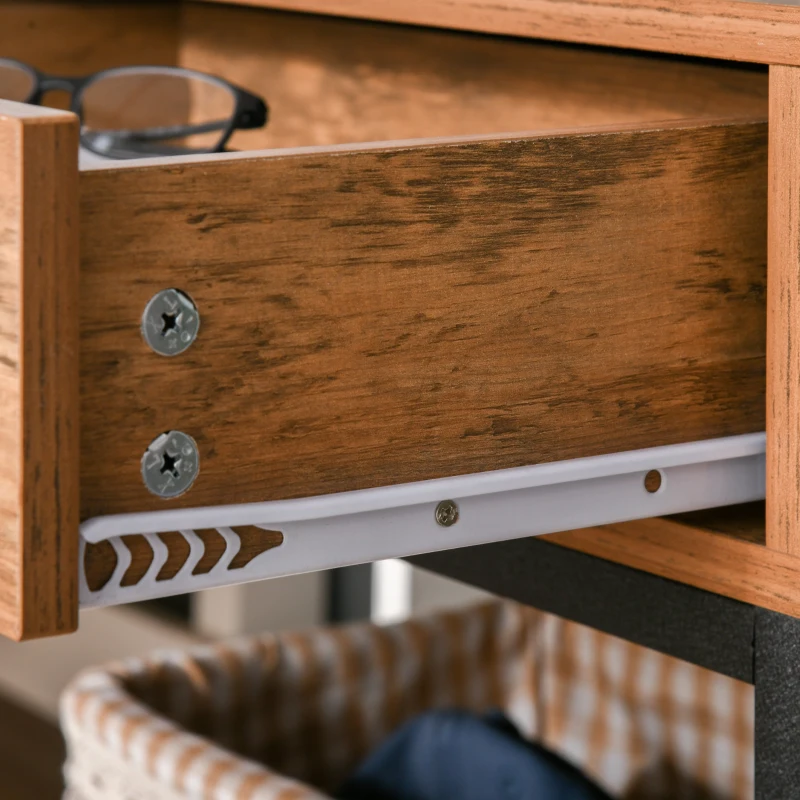 HOMCOM Mesita de Noche Mesilla de Noche con Cajón y Estante Abierto Estilo Industrial Mesa Auxiliar para Dormitorio Sala 48x40x51,5 cm Teca y Negro