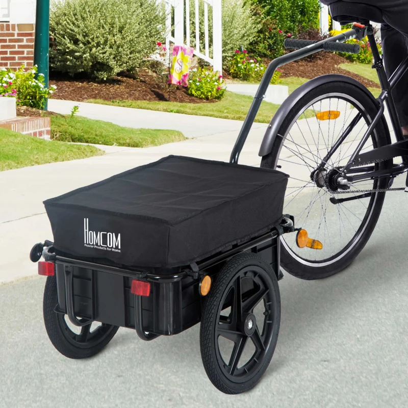 HOMCOM Remolque de Bicicleta 40 kg de Tela Oxford con Reflectores y Estructura de Acero 144x59x80 cm Negro