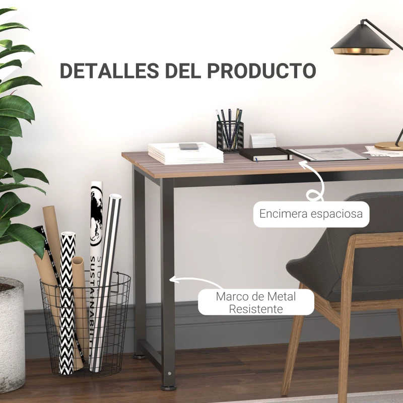 HOMCOM Mesa de Escritorio con Marco de Acero y Patas Ajustables Mesa de Estudio para Oficina Hogar 120x60x76 cm Negro y Natural