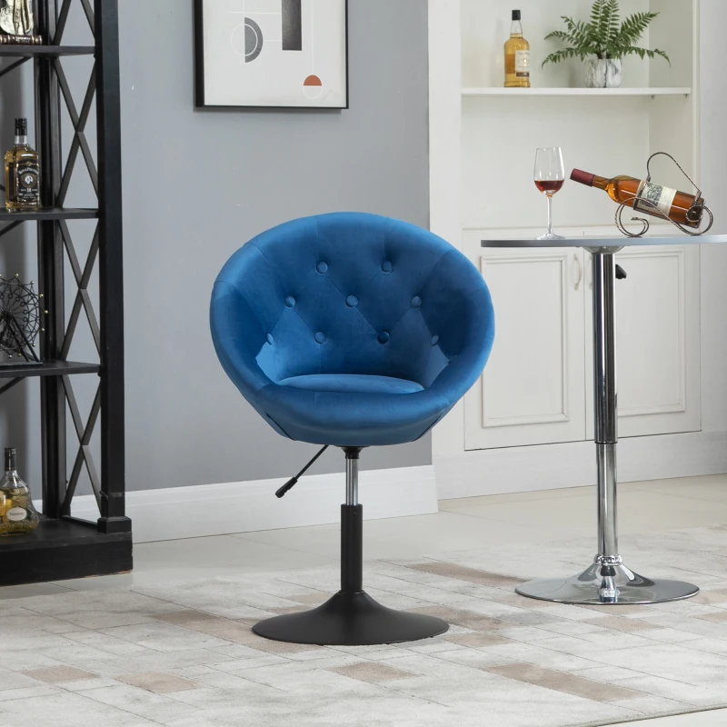 HOMCOM Barhocker Drehhocker Drehstuhl Küchenstuhl Stahl höhenverstellbar samtige Berührung Polyester+Stahl Blau 66 x 60 x 83-98 cm