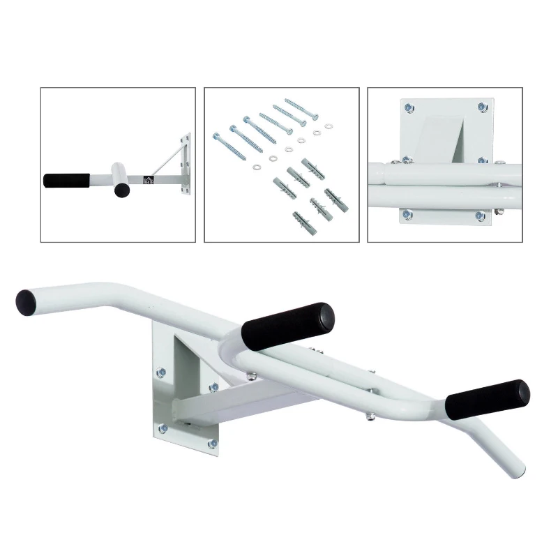 HOMCOM Barra de Dominadas de Pared Pull-Up Bar Barra de Tracción Multifuncional para Entrenamiento Fitness en Gimnasio Casa Carga 130 kg Acero 118x44x20 cm Blanco