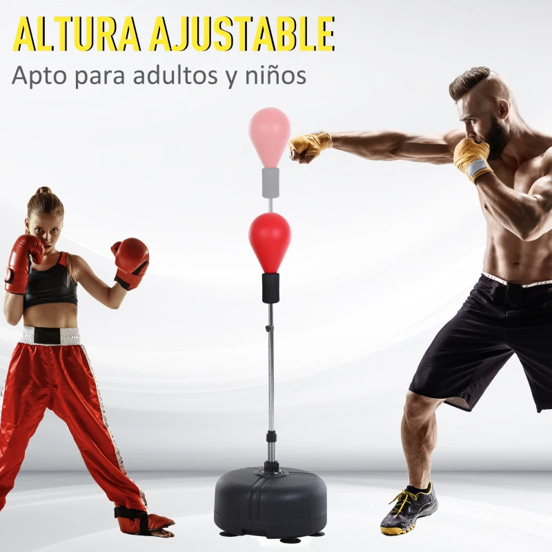 HOMCOM Punching Ball con Altura Ajustable en 136-154 cm y Base Rellenable Soporte y Guantes para Adultos y Adolescentes Rojo