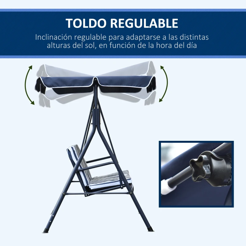 Outsunny Columpio de Jardín de 3 Plazas Silla Balancín con Parasol Techo Ajustable en Ángulo Impermeable para Exterior Terraza Balcón Carga Máx. 200 kg Acero 172x110x153 cm Raya Azul