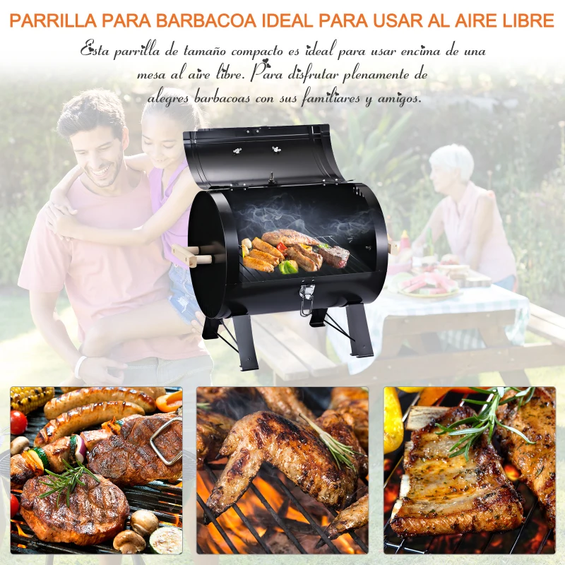 Outsunny Barbacoa de Carbón de Sobremesa Parilla de Barbacoa Compacta con Termómetro y Asas para Jardín BBQ 50x35x39 cm Negro
