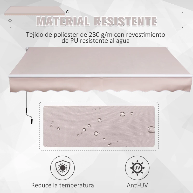 Outsunny Toldo Manual con Manivela 3x2m Toldo con Brazo Plegable Retráctil Ángulo Ajustable de Aluminio Protección Solar para Puerta Ventanas Balcón Beige