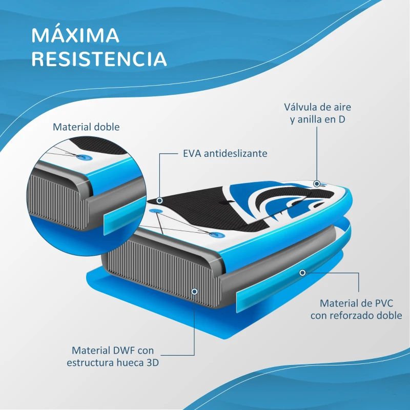 Outsunny Tabla de Paddle Surf Hinchable Plegable 300x76x15 cm con Remo de aluminio Ajustable Desmontable Cubierta Antideslizante Bolsa de Transporte y Kit de Reparación Carga 120 kg