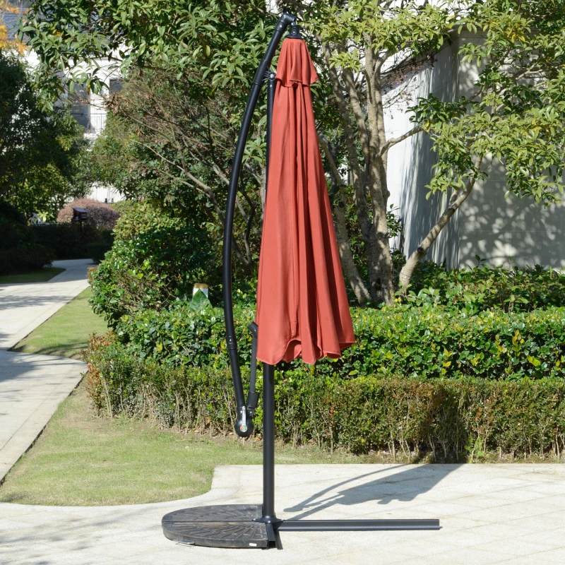 Outsunny Sombrilla de Jardín Ø265 cm Parasol Excéntrico con Techo Inclinable Manivela 8 Costillas de Metal y Base Cruzada Protección Solar para Terraza Balcón Exterior Rojo Vino