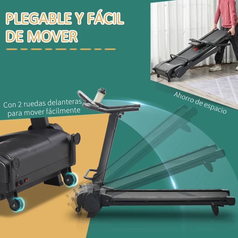 HOMCOM Cinta de Correr Andar Eléctrica Plegable con Velocidad hasta 14 km/h Pantalla LCD Superficie de Carrera de 42x130 cm Inclinación Manual y Ruedas de Transporte 164x70x125 cm Negro