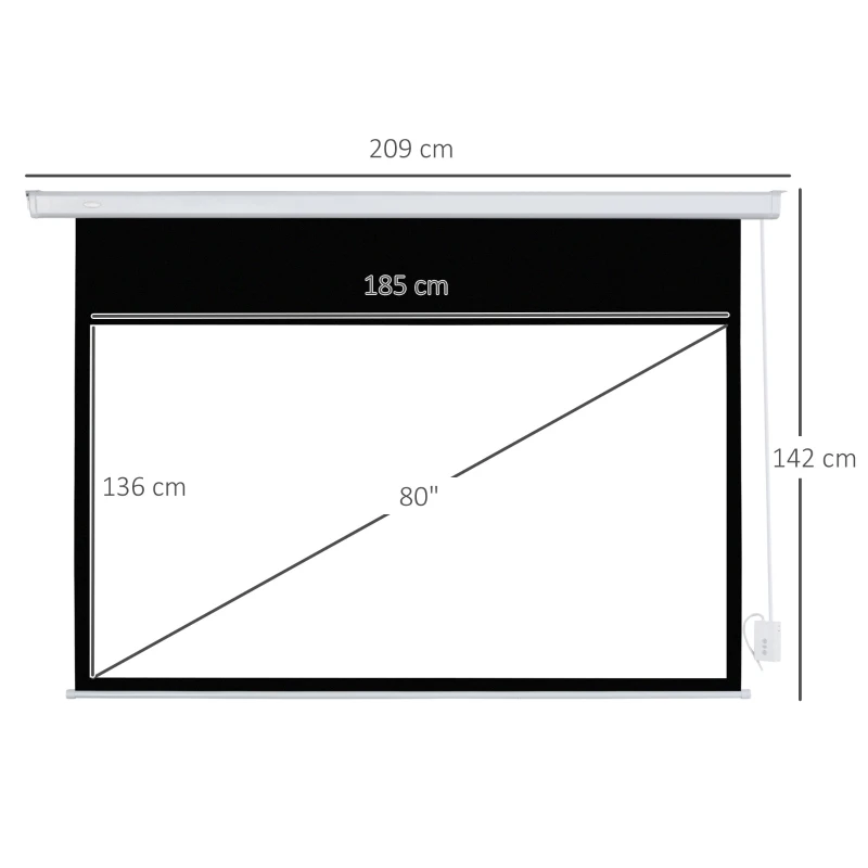 HOMCOM Pantalla de Proyector Eléctrica 80 Pulgadas Pantalla Proyección 16:9 con Mando a Distancia 209x7,5x142 cm Blanco