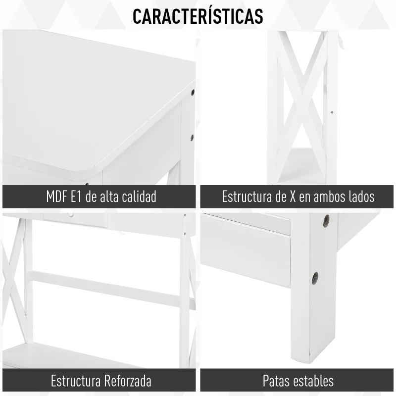 HOMCOM Mesa de Consola de Madera Mesa de Entrada con 1 Cajón y 1 Estante de Almacenaje para Pasillo Salón 100x30x81cm Blanco