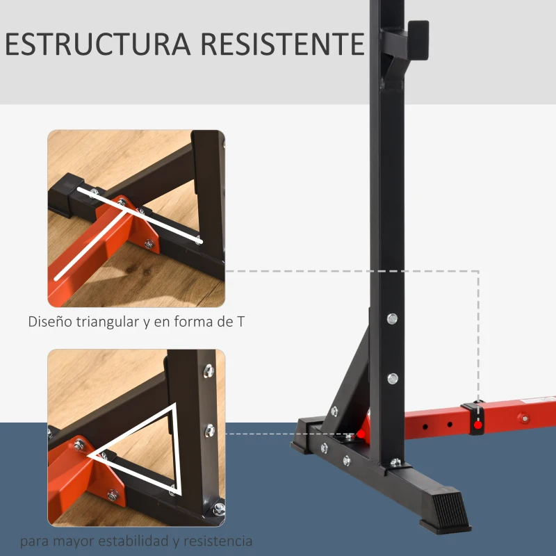 HOMCOM Soporte para Pesas Estante Soporte Barra Pesas Ajustable para Ejercicios Sentadillas en Hogar y Oficina Carga 150 kg de Acero Altura Regulable de 121-171 cm Negro y Rojo