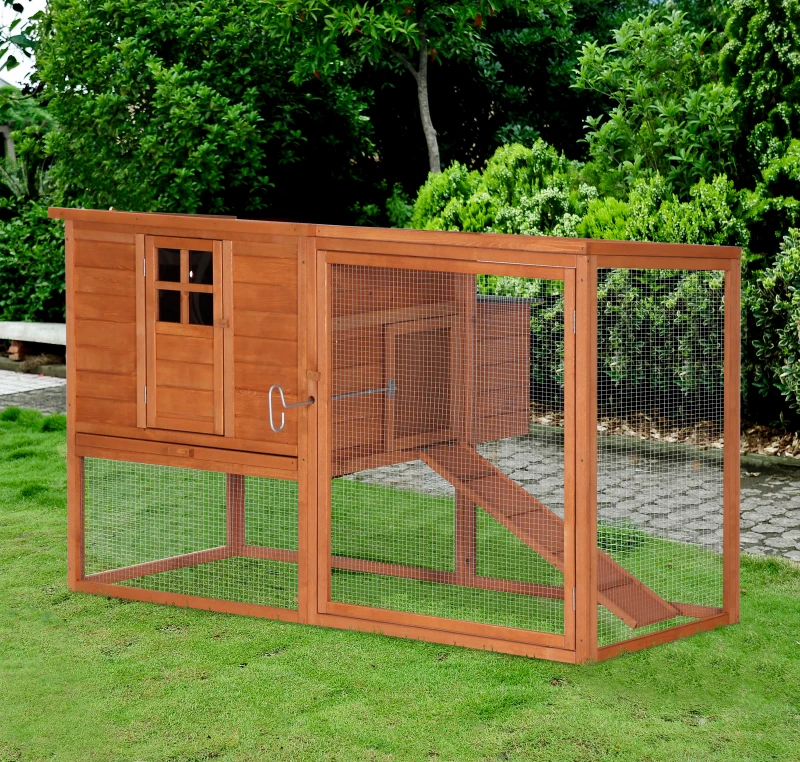 PawHut Gallinero Exterior Madera Jaula para Gallinas con Bandeja Corredor Caja Nido Techo Abatible Animales Pequeños Pollo 168x110.5x101.5cm